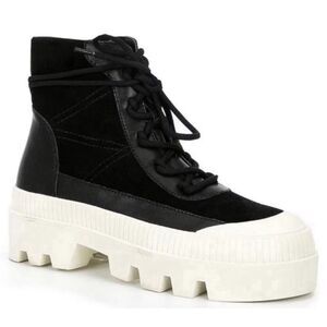 GIANNI BINI Black Leather Platform Ankle Boot Bootie Lug Sole Sneaker Sz 6.5 New